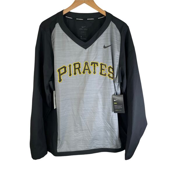 NWT NIKE Mens Pittsburgh Pirates Dri Fit VNeck Pullover Windbreaker Jacket MLB M - Picture 1 of 8
